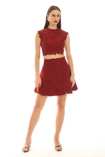 Buy_Parneet Gujral_Maroon Crepe Embroidered Short Skirt _Online_at_Aza_Fashions
