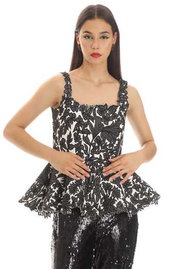 Buy_Parneet Gujral_Black Crepe Square Neck Floral Embroidered Top _at_Aza_Fashions