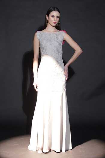 Buy_Parneet Gujral_Pink Crepe Embroidery Floral Gown _Online_at_Aza_Fashions