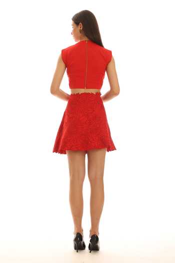 Shop_Parneet Gujral_Red Crepe Embroidered Skirt _at_Aza_Fashions