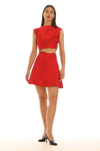 Shop_Parneet Gujral_Red Crepe Embroidered Skirt _Online_at_Aza_Fashions