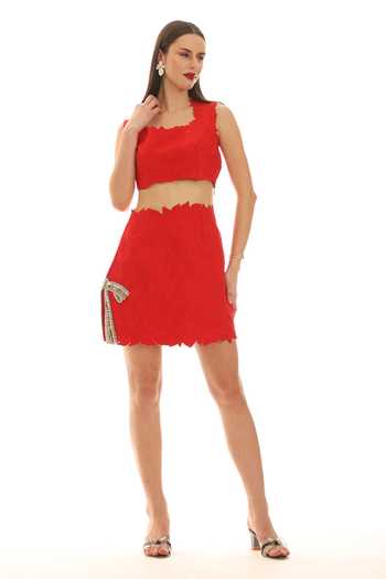 Buy_Parneet Gujral_Red Crepe Thread Work Skirt _Online_at_Aza_Fashions