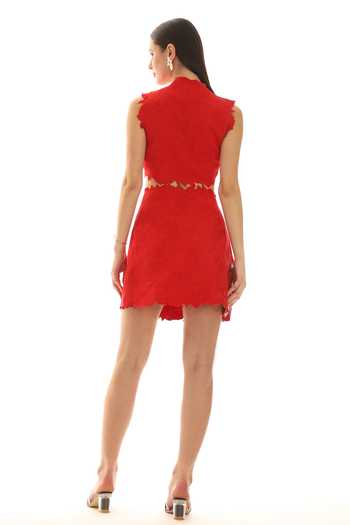Shop_Parneet Gujral_Red Crepe Thread Work Skirt _at_Aza_Fashions