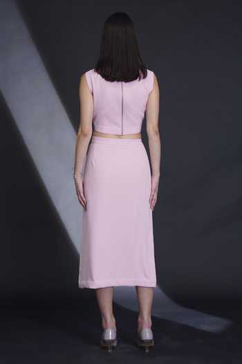 Shop_Parneet Gujral_Pink Crepe Floral Border Embroidered Skirt _at_Aza_Fashions