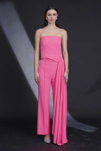 Shop_Parneet Gujral_Pink Crepe Bandeau Neck Draped Jumpsuit _Online_at_Aza_Fashions