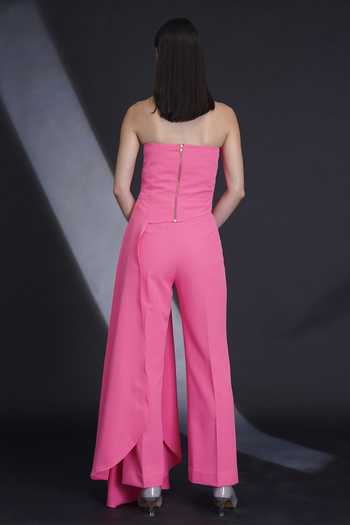 Shop_Parneet Gujral_Pink Crepe Bandeau Neck Draped Jumpsuit _at_Aza_Fashions