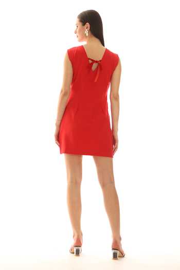 Shop_Parneet Gujral_Red Crepe Floral Embroidered Dress _at_Aza_Fashions