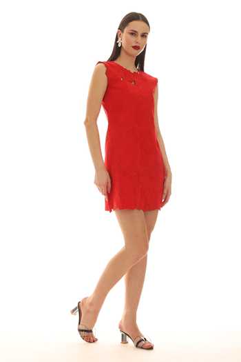 Parneet Gujral_Red Crepe Floral Embroidered Dress _Online_at_Aza_Fashions