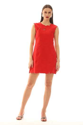 Buy_Parneet Gujral_Red Crepe Floral Embroidered Dress _Online_at_Aza_Fashions