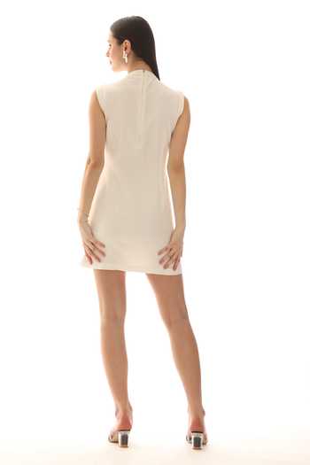 Shop_Parneet Gujral_White Crepe Round Neck Flower Placement Embroidered Dress _at_Aza_Fashions