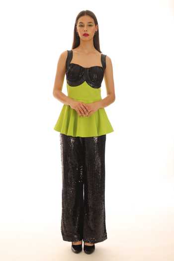 Buy_Parneet Gujral_Green Crepe Sweetheart Neck Colorblock Embroidered Jumpsuit _Online_at_Aza_Fashions