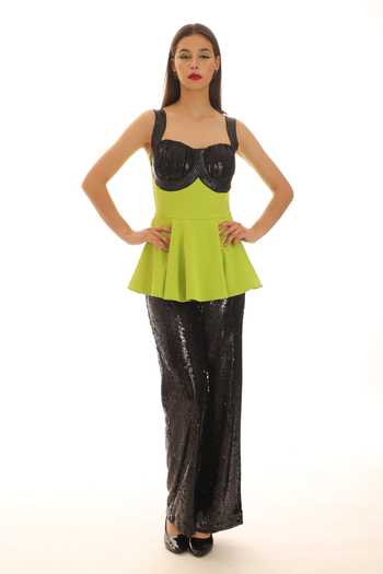 Shop_Parneet Gujral_Green Crepe Sweetheart Neck Colorblock Embroidered Jumpsuit _Online_at_Aza_Fashions
