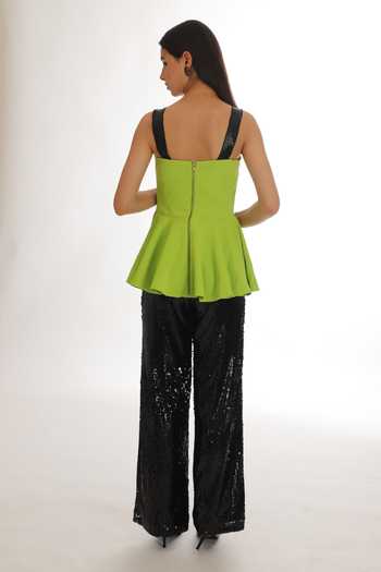 Shop_Parneet Gujral_Green Crepe Sweetheart Neck Colorblock Embroidered Jumpsuit _at_Aza_Fashions