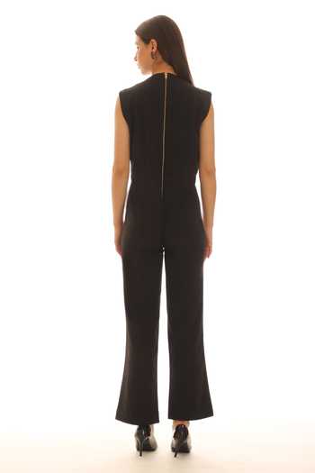 Shop_Parneet Gujral_Black Crepe Round Neck Cutwork Embroidered Jumpsuit _at_Aza_Fashions