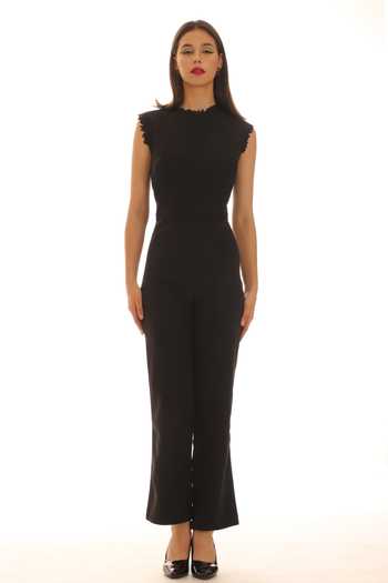 Buy_Parneet Gujral_Black Crepe Round Neck Cutwork Embroidered Jumpsuit _Online_at_Aza_Fashions