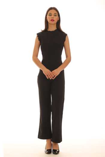 Shop_Parneet Gujral_Black Crepe Round Neck Cutwork Embroidered Jumpsuit _Online_at_Aza_Fashions