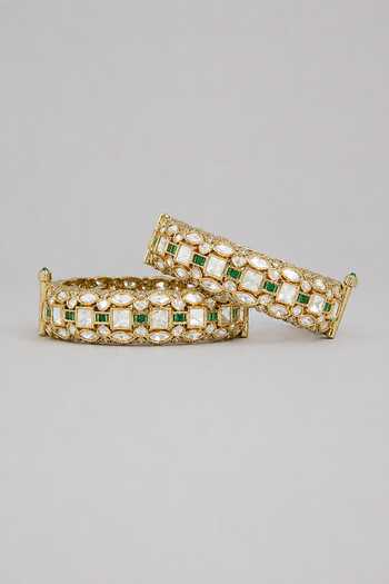 Shop_Zevar By Geeta_Gold Plated Polki Embellished Bangles - Set Of 2 _at_Aza_Fashions