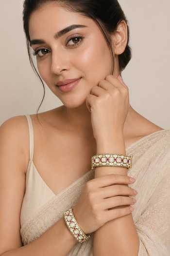 Buy_Zevar By Geeta_Gold Plated Polki Studded Bangles - Set Of 2 _at_Aza_Fashions
