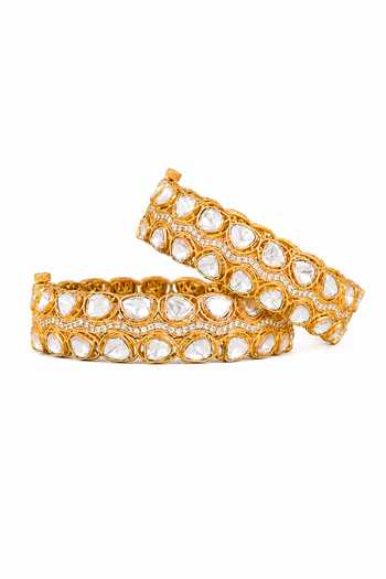 Shop_Zevar By Geeta_Gold Plated Moissanite Bangles - Set Of 2 _at_Aza_Fashions