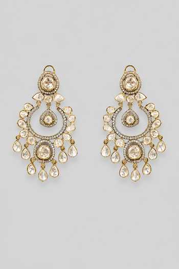 Shop_Zevar By Geeta_Gold Plated Polki Embellished Chandbali Earrings _at_Aza_Fashions