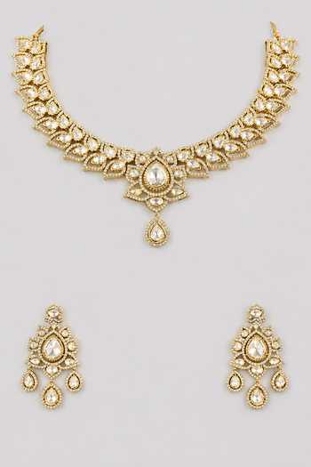 Shop_Zevar By Geeta_White Polki Embellished Necklace Set _at_Aza_Fashions