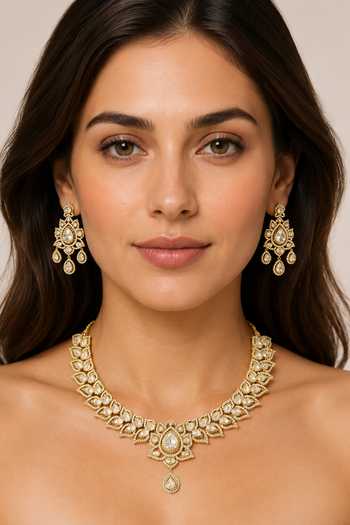 Buy_Zevar By Geeta_White Polki Embellished Necklace Set _at_Aza_Fashions