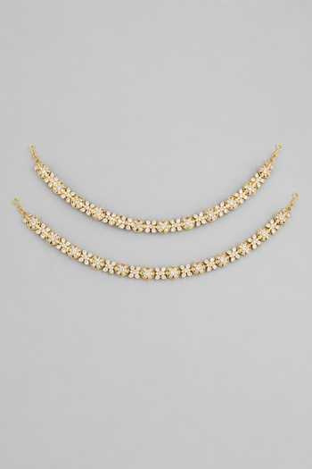 Shop_Zevar By Geeta_Gold Plated Kundan Polki Sleek Anklets - Set Of 2 _at_Aza_Fashions