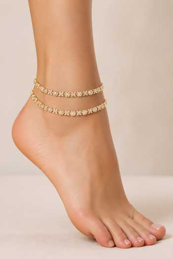 Buy_Zevar By Geeta_Gold Plated Kundan Polki Sleek Anklets - Set Of 2 _at_Aza_Fashions