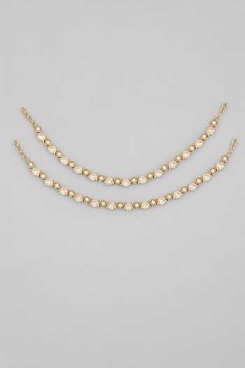 Buy_Zevar By Geeta_Gold Plated Kundan Polki Studded Anklets - Set Of 2 _at_Aza_Fashions