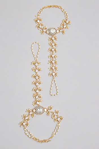 Buy_Zevar By Geeta_Gold Plated Embellished Pair Of Hathphools _at_Aza_Fashions