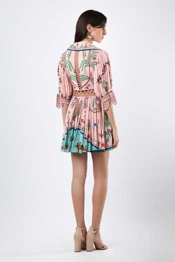 Shop_Limerick By Abirr N' Nanki_Multi Color Crepe Collared Neck Violaine Embroidered Short Dress _at_Aza_Fashions