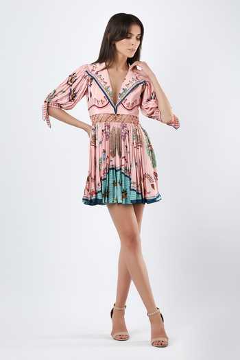 Limerick By Abirr N' Nanki_Multi Color Crepe Collared Neck Violaine Embroidered Short Dress _Online_at_Aza_Fashions
