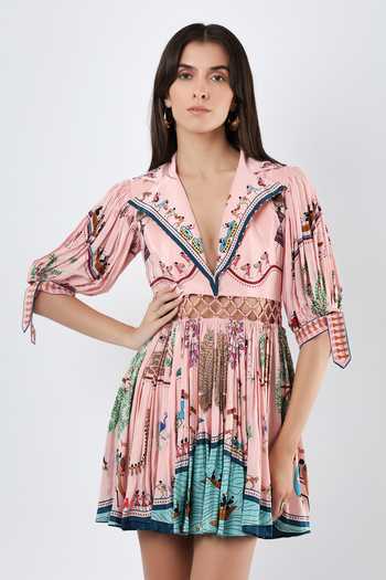 Buy_Limerick By Abirr N' Nanki_Multi Color Crepe Collared Neck Violaine Embroidered Short Dress _at_Aza_Fashions
