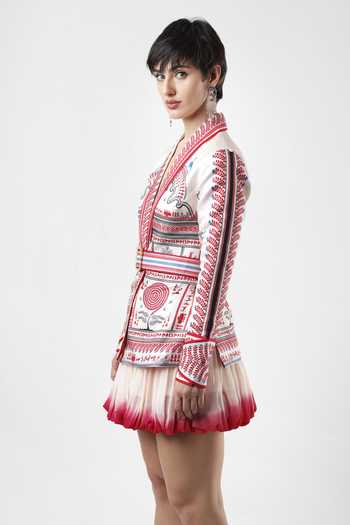 Buy_Limerick By Abirr N' Nanki_Pink Satin Shawl Neck Vittoria Scallop Printed Jacket With Belt _Online_at_Aza_Fashions