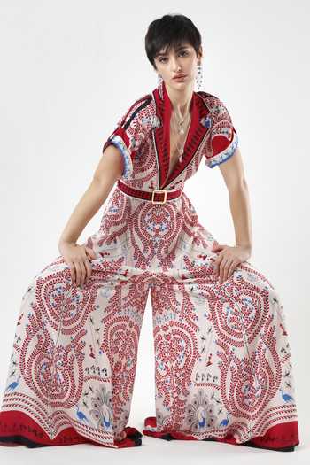 Shop_Limerick By Abirr N' Nanki_White Crepe V-, Collared Elizabeth Printed Jumpsuit With Belt _Online_at_Aza_Fashions