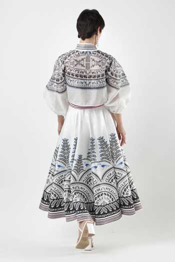 Shop_Limerick By Abirr N' Nanki_Black Satin Warli Print Midi Skirt _at_Aza_Fashions