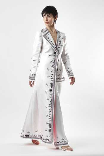 Shop_Limerick By Abirr N' Nanki_White Satin V-neck Primosa Asymmetric Embroidered Jacket _Online_at_Aza_Fashions