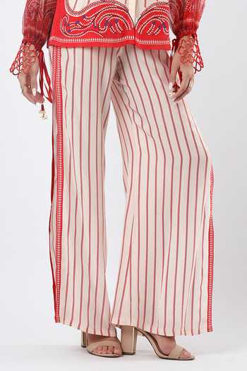 Limerick By Abirr N' Nanki_Off White Crepe Asteria Stripe Print Pant _at_Aza_Fashions