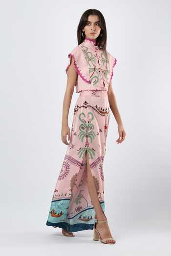 Limerick By Abirr N' Nanki_Pink Crepe Philip Printed Wide Legged Pant _Online_at_Aza_Fashions