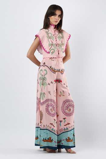 Buy_Limerick By Abirr N' Nanki_Pink Crepe Philip Printed Wide Legged Pant _at_Aza_Fashions