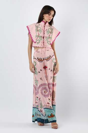 Shop_Limerick By Abirr N' Nanki_Pink Crepe Philip Printed Wide Legged Pant _Online_at_Aza_Fashions