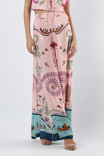 Limerick By Abirr N' Nanki_Pink Crepe Philip Printed Wide Legged Pant _at_Aza_Fashions