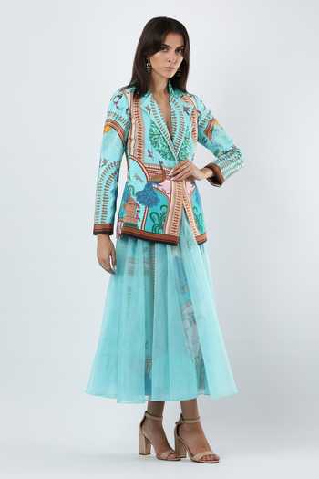 Buy_Limerick By Abirr N' Nanki_Blue Georgette, Crepe Tara Printed Skirt _Online_at_Aza_Fashions