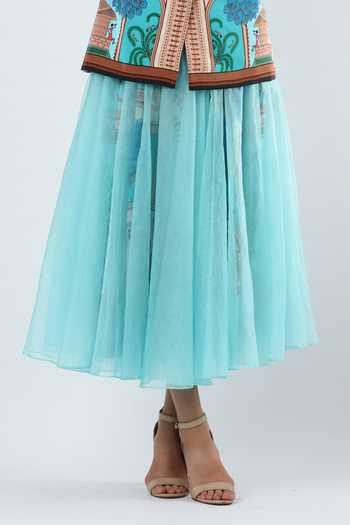 Shop_Limerick By Abirr N' Nanki_Blue Georgette, Crepe Tara Printed Skirt _Online_at_Aza_Fashions