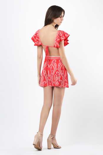 Shop_Limerick By Abirr N' Nanki_Pink Polyester, Spandex Saga Printed Swim Skirt _at_Aza_Fashions