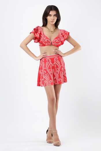 Buy_Limerick By Abirr N' Nanki_Pink Polyester, Spandex Saga Printed Swim Skirt _at_Aza_Fashions