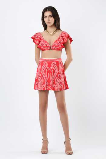 Buy_Limerick By Abirr N' Nanki_Pink Polyester, Spandex Saga Printed Swim Skirt _Online_at_Aza_Fashions