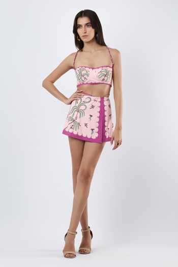 Buy_Limerick By Abirr N' Nanki_Pink Polyester, Spandex Sweetheart Neck Elva Printed Bikini Set _Online_at_Aza_Fashions