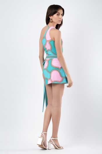 Shop_Limerick By Abirr N' Nanki_Blue Polyester, Spandex Elish Printed Skirt _at_Aza_Fashions
