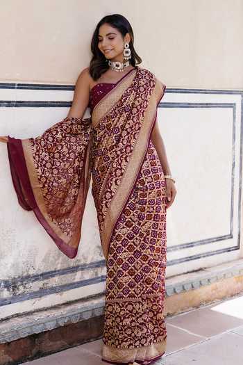 Buy_Geroo Jaipur_Purple Georgette Gharchola Bandhani Saree And Blouse Set _Online_at_Aza_Fashions